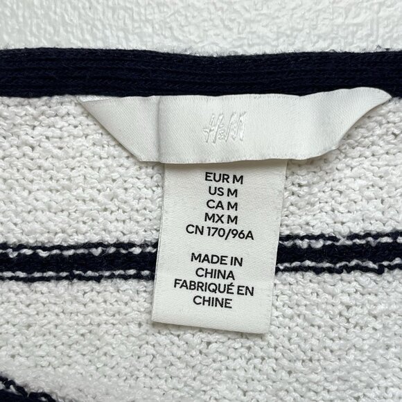 H & M Womens Navy Striped Sweater Size Medium Cotton Blend‎ Nautical Boat Neck - Picture 2 of 8